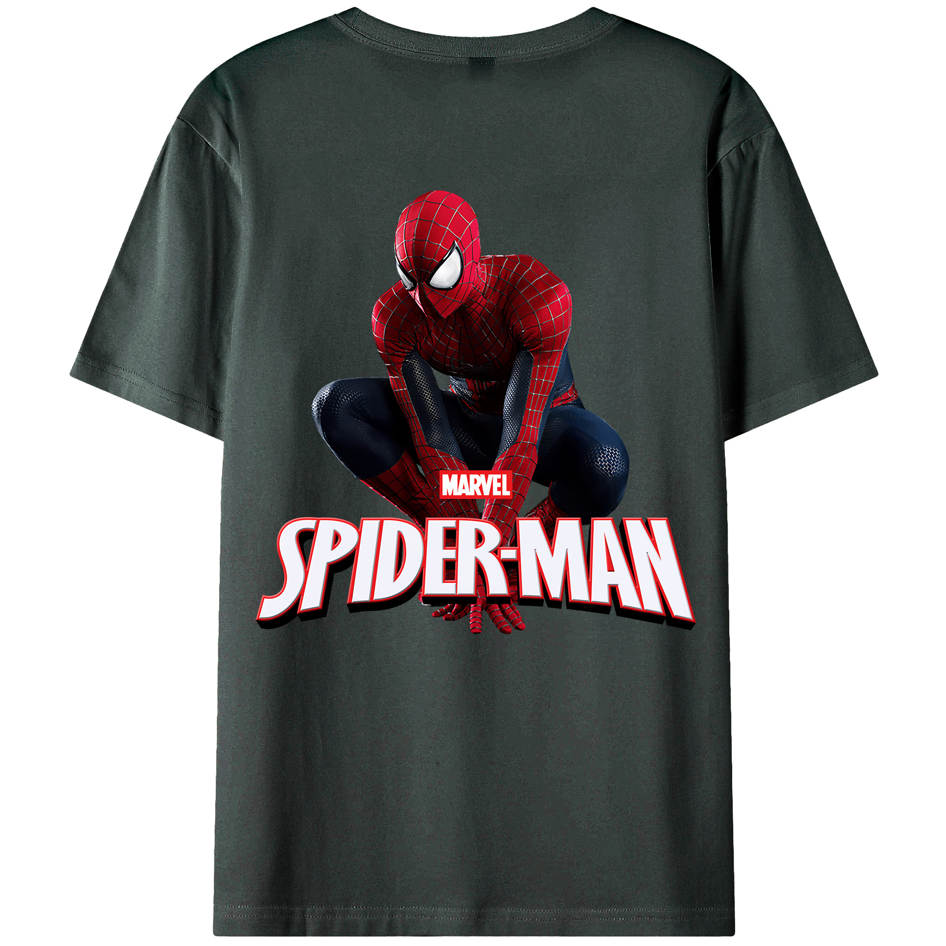 （画像用） Spider Man スパイダーマン 綿100％ メンズ半袖Tシャツ（バックプリント） 通気性